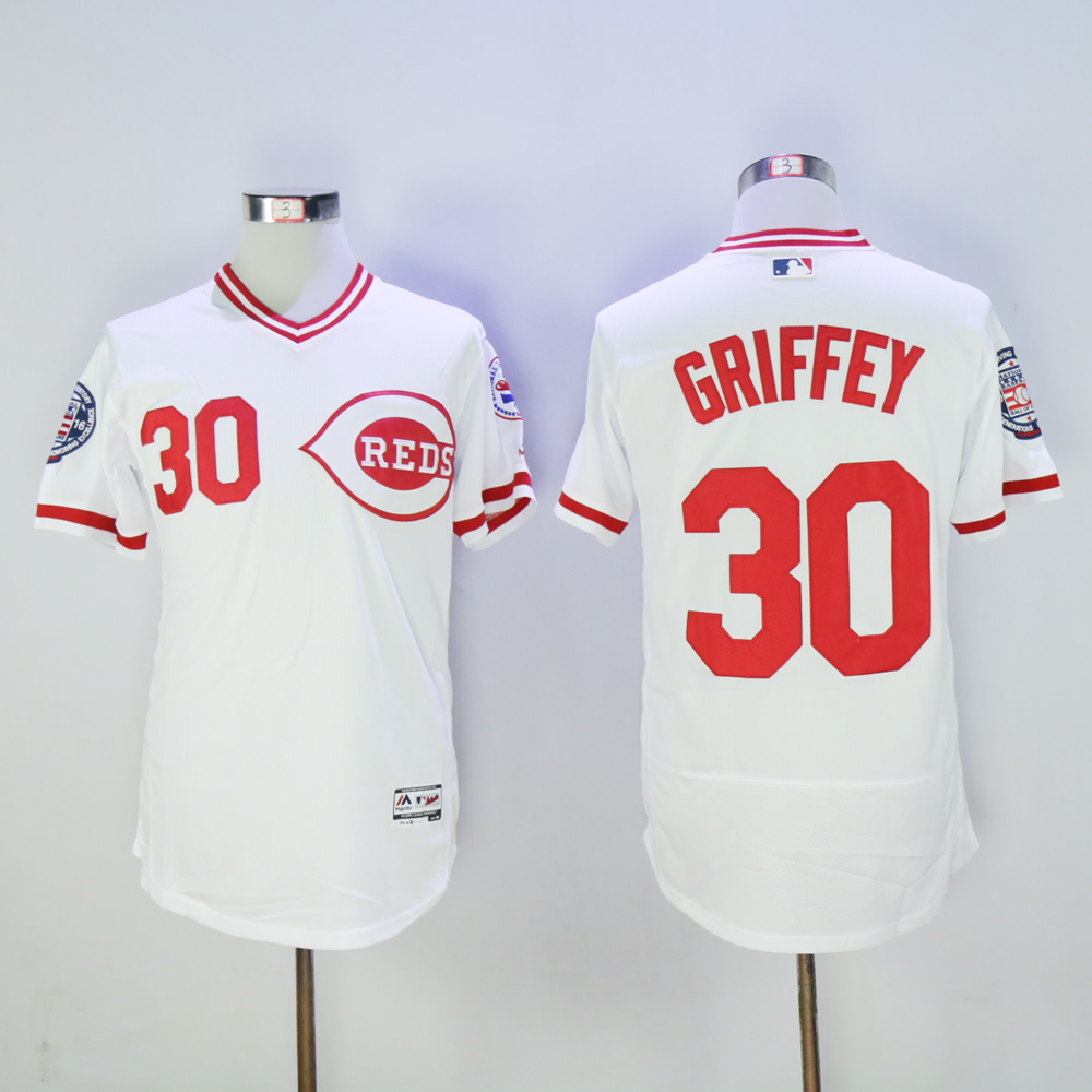 Men MLB Cincinnati Reds #30 Griffey white throwback jerseys